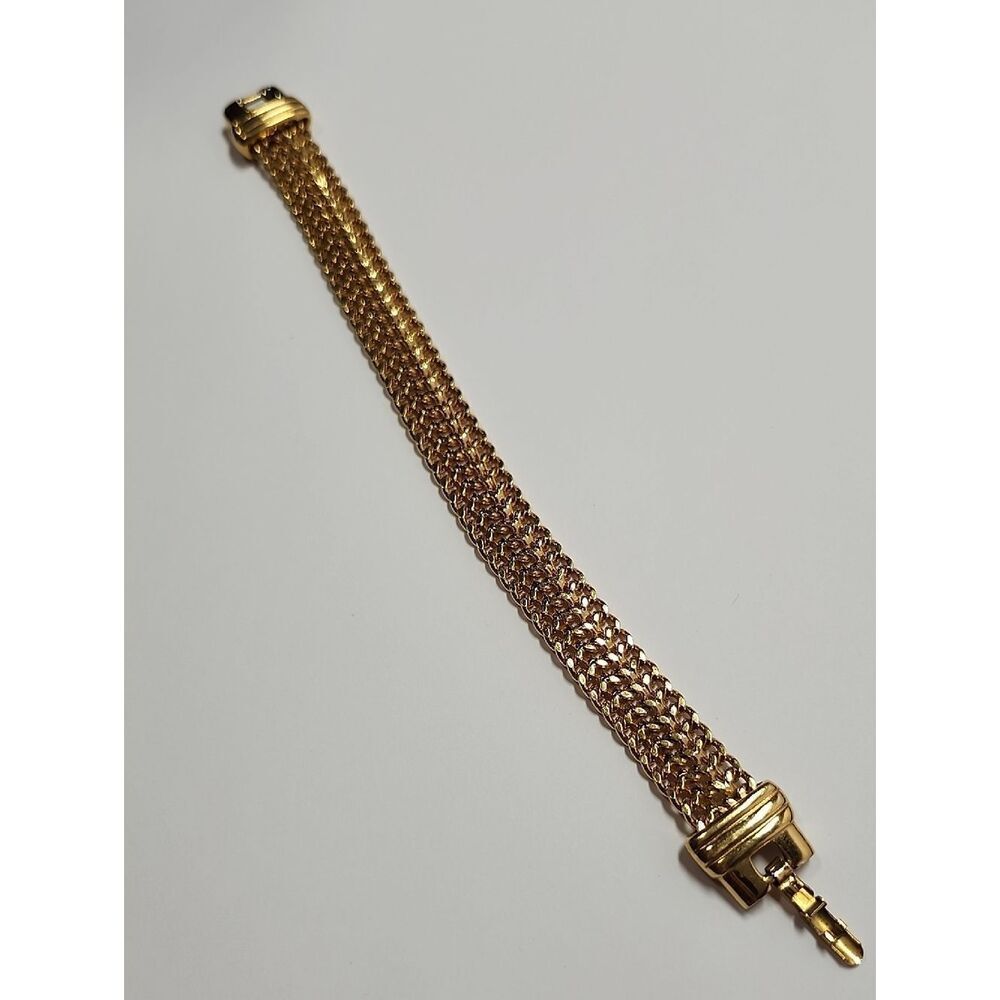 Vintage Monet Gold Tone Bracelet with Fold Over Clasp Estate